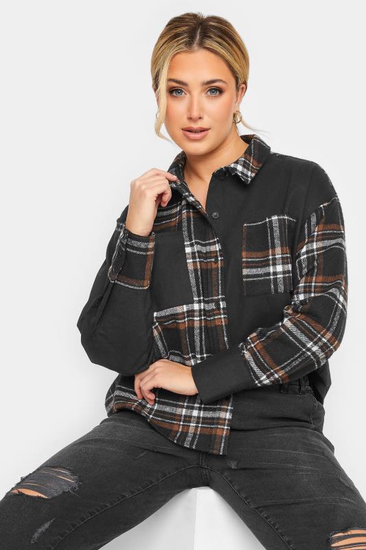 LIMITED COLLECTION Plus Size Brown & Black Contrast Check Cropped Shacket | Yours Clothing 2