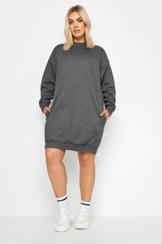 YOURS Plus Size Dark Grey Sweatshirt Dress | Yours Clothing  2