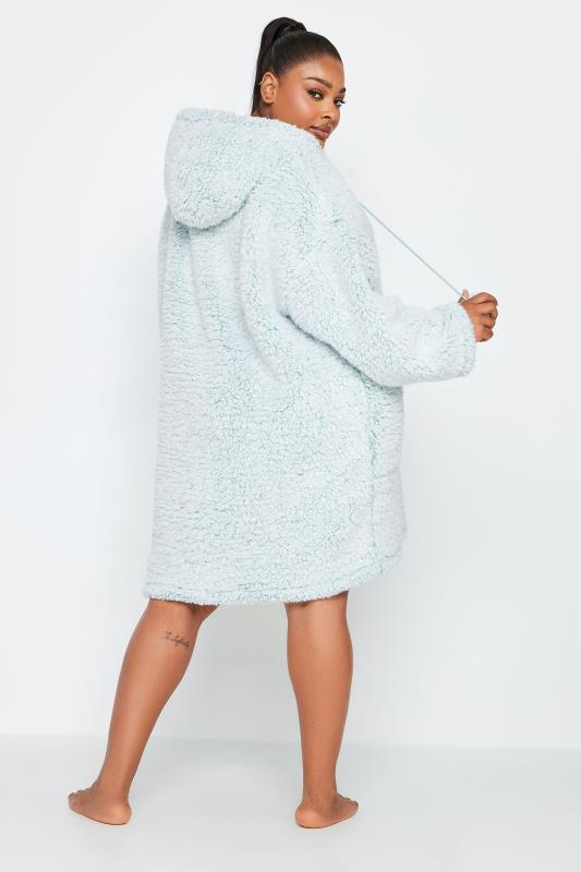 YOURS Plus Size Light Blue Teddy Drawstring Snuggle Hoodie | Yours Clothing 3