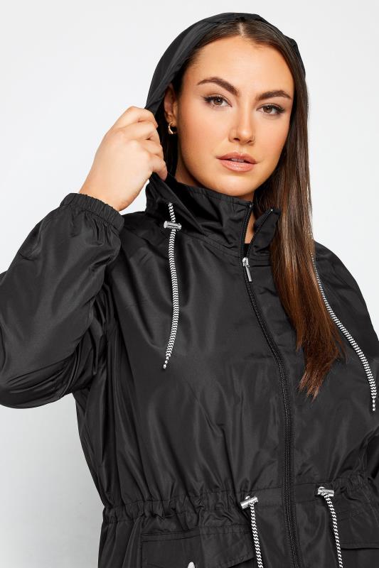 YOURS Plus Size Black Drawstring Lightweight Parka Jacket | Yours Clothing 4