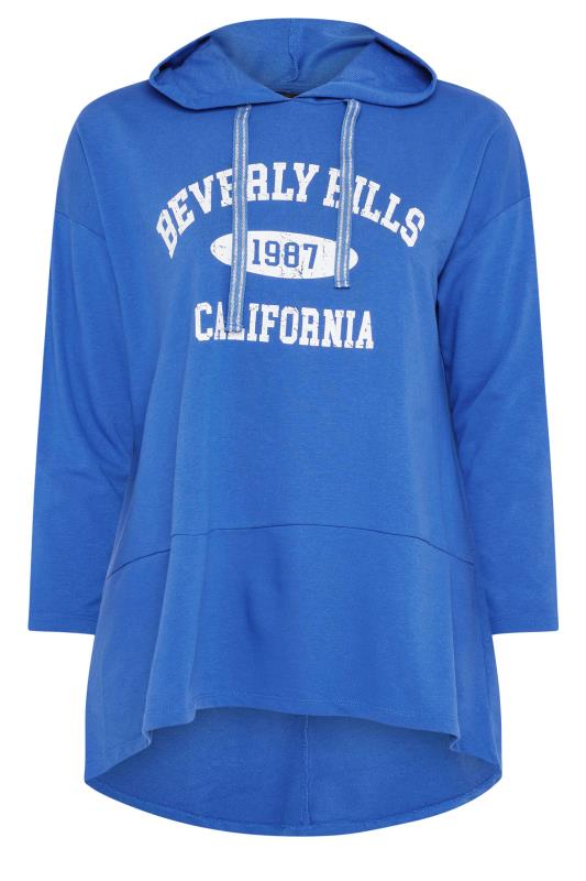 YOURS Blue 'Beverley Hills' Slogan Longline Hoodie | Yours Clothing 5