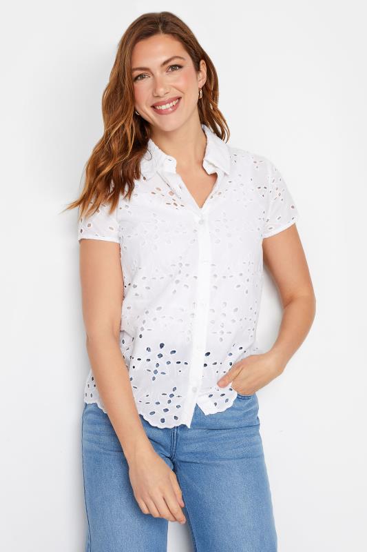 LTS Tall White Broidery Short Sleeve Shirt | Long Tall Sally  1