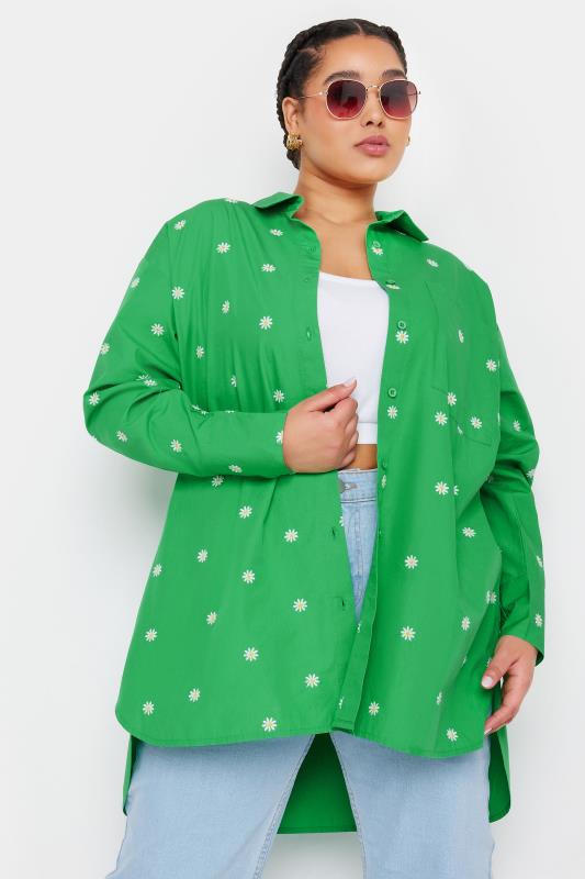Plus Size  LIMITED COLLECTION Curve Green Embroidered Daisy Shirt