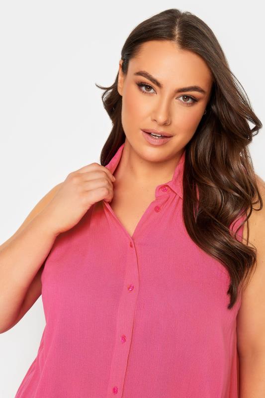 YOURS Plus Size Hot Pink Dipped Hem Sleeveless Blouse | Yours Clothing 4