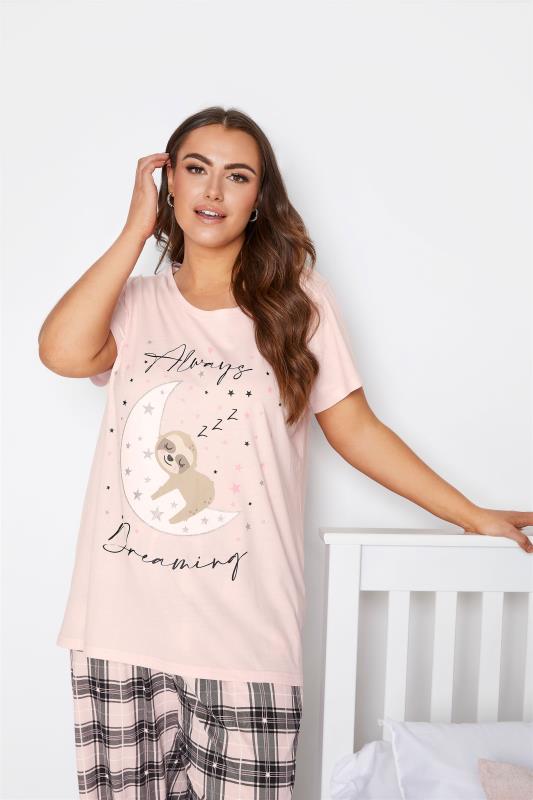 Pink 'Always Dreaming' Slogan Check Pyjama Set_D.jpg