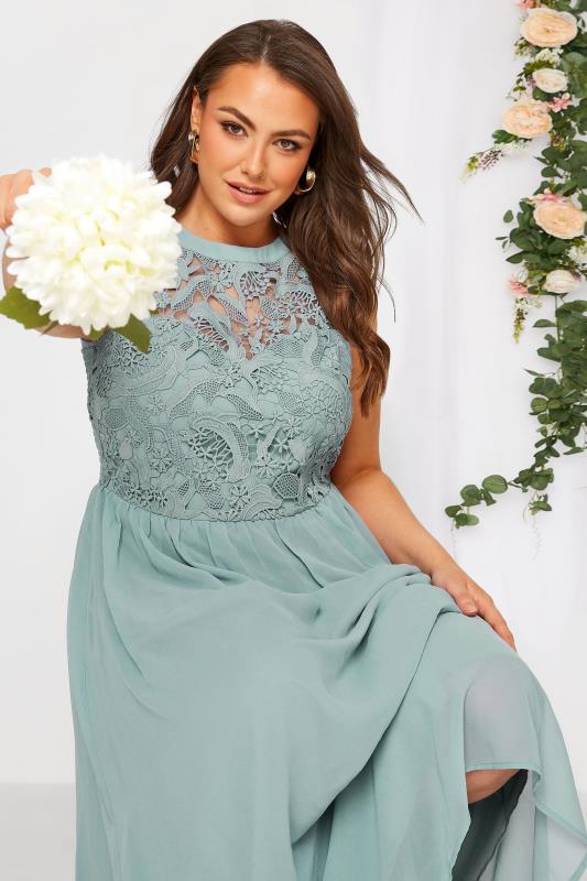 Plus Size YOURS LONDON Curve Ice Blue Lace Front Chiffon Maxi Dress | Yours Clothing  4