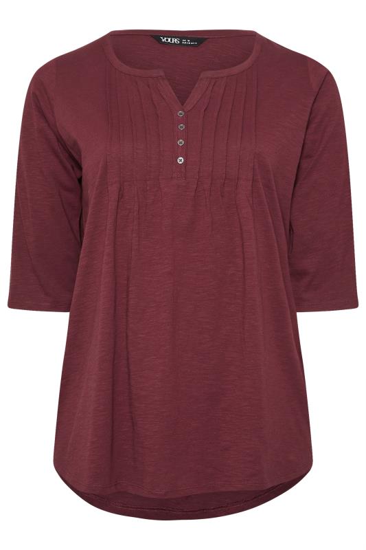 YOURS Plus Size Burgundy Red Pintuck Henley Top | Yours Clothing 5