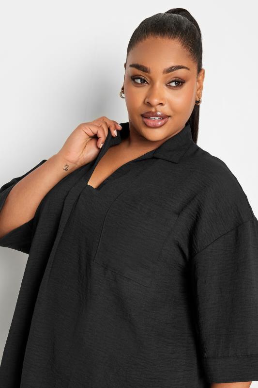 YOURS Plus Size Black V-Neck Collared Blouse | Yours Clothing 4