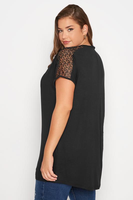 YOURS Plus Size Black Lace Sleeve Zip T-Shirt | Yours Clothing 4