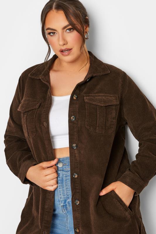 LIMITED COLLECTION Plus Size Chocolate Brown Corduroy Shacket | Yours Clothing 4