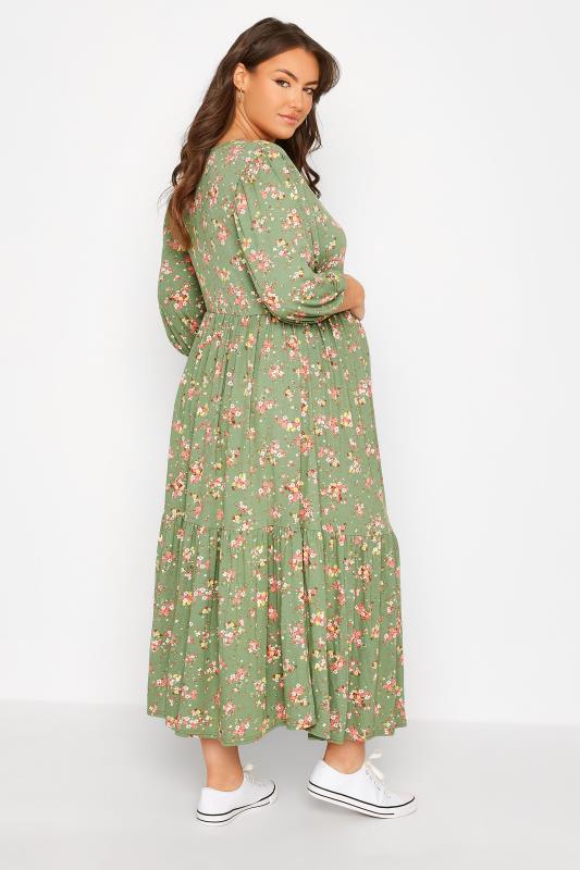 BUMP IT UP MATERNITY Curve Green Floral Print Tiered Wrap Dress 3