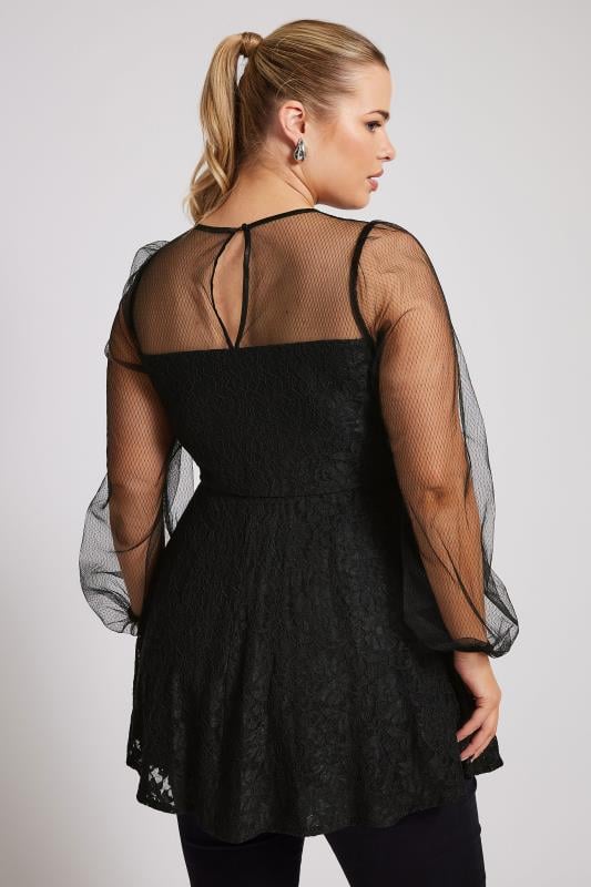 YOURS LONDON Plus Size Black Peplum Lace Top | Yours Clothing 3