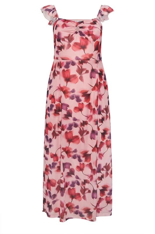 YOURS Plus Size Pink Floral Keyhole Ruffle Dress | Yours Clothing 5