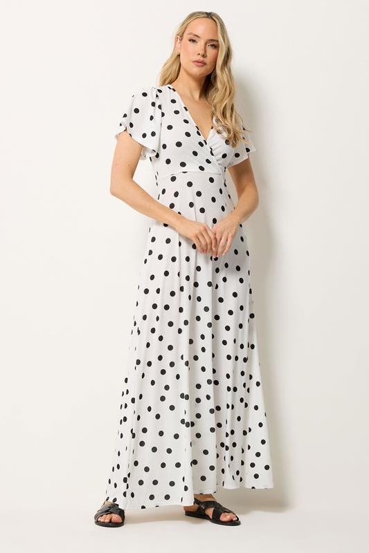 LTS Tall Women's White Polka Dot Wrap Maxi Dress | Long Tall Sally 1