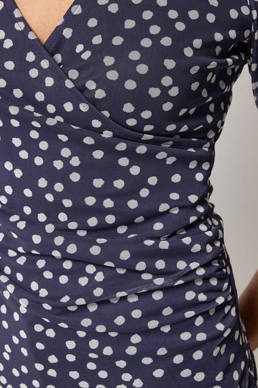 M&Co Navy Blue Polka Dot Mesh Sleeve Wrap Top | M&Co 1
