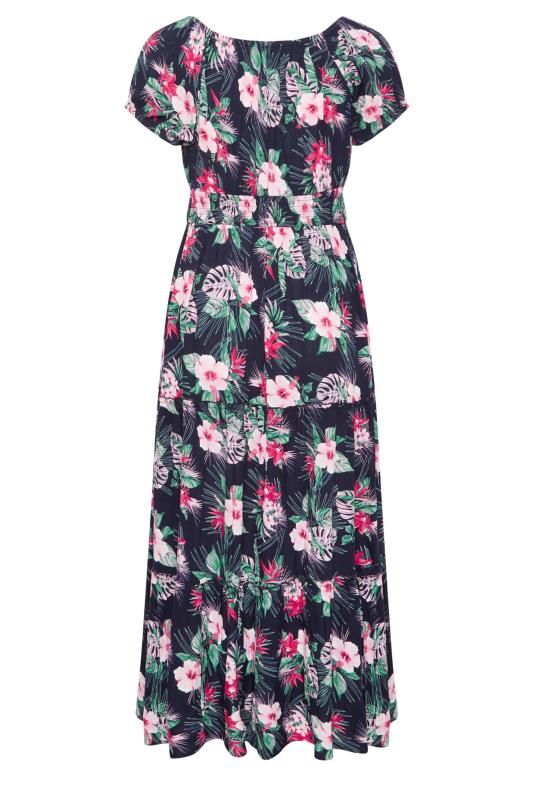 YOURS Plus Size Navy Blue Tropical Print Bardot Maxi Dress | Yours Clothing 7
