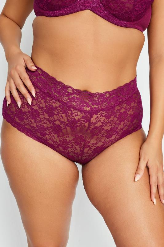 YOURS Curve Purple High Waisted Lace Briefs | Yours Clothing  1