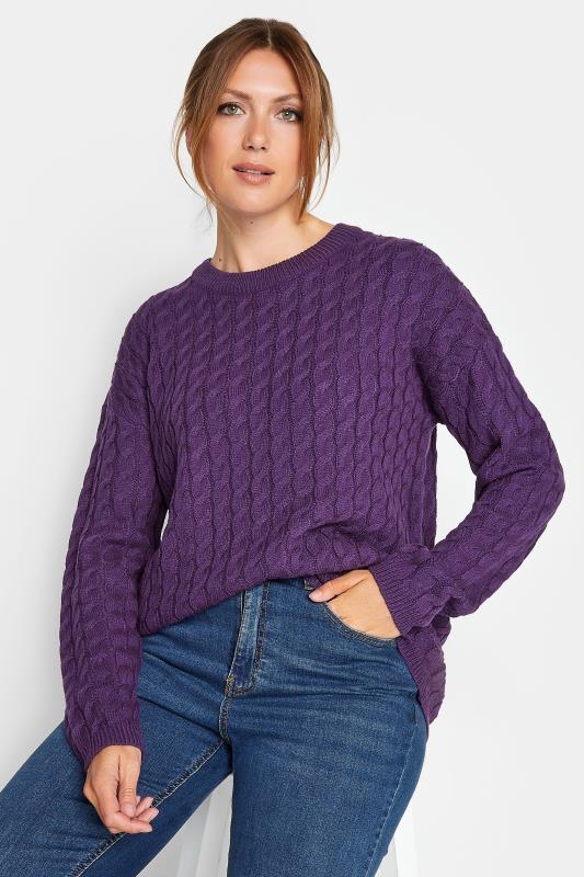 LTS Tall Womens Purple Cable Knit Jumper | Long Tall Sally  4