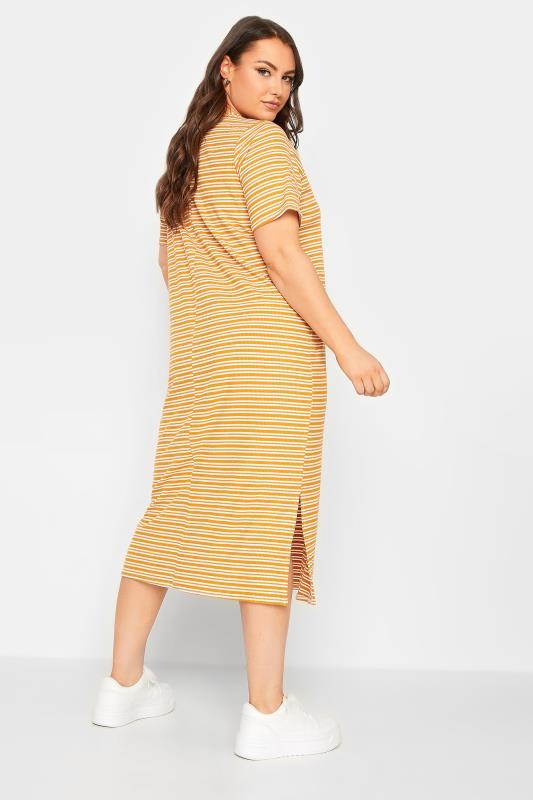 YOURS Plus Size Orange Stripe Print Maxi T-Shirt Dress | Yours Clothing 3