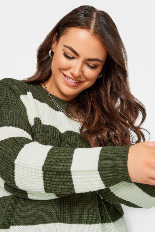 YOURS Plus Size Green Striped Ribbed Knit Jumper | Yours Clothing 4