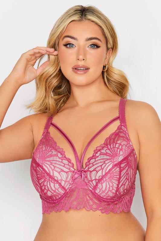  Tallas Grandes YOURS Pink Lace Strap Detail Padded Underwired Longline Bra