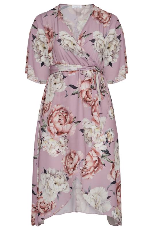 YOURS LONDON Plus Size Pink Floral Print Midi Wrap Dress | Yours Clothing 6