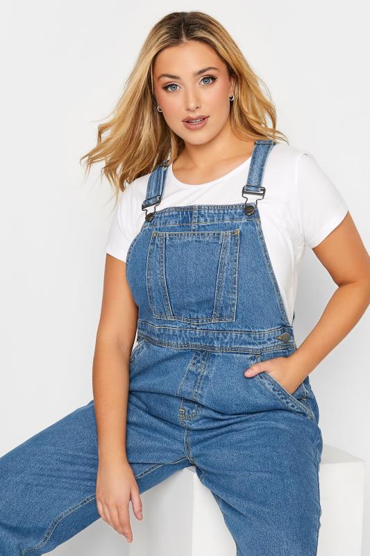 Plus Size Blue Wide Leg Dungarees | Yours Clothing  4