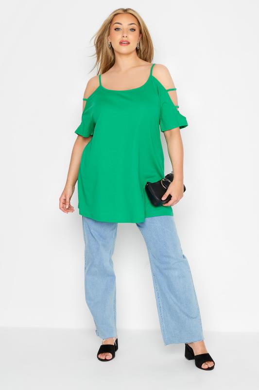 Curve Green Strappy Cold Shoulder Top 2