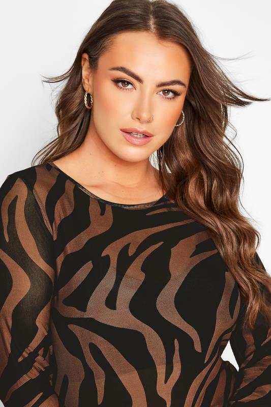 Plus Size Black & Brown Zebra Print Long Sleeve Mesh Top | Yours Clothing 4
