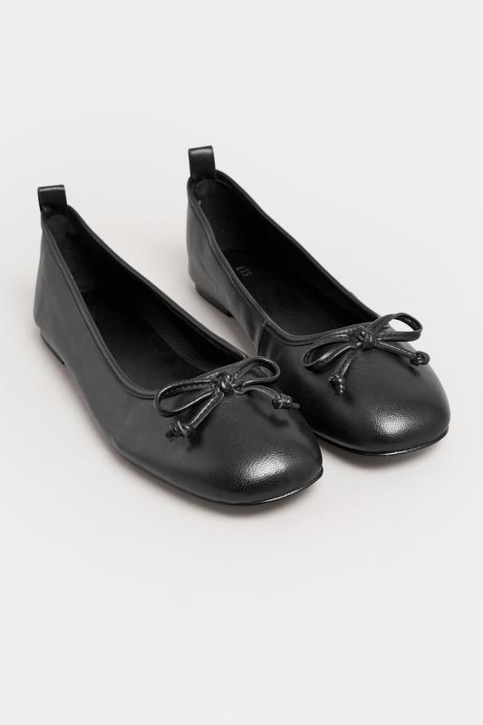 LTS Black Leather Ballerina Pumps In Standard Fit | Long Tall Sally  2