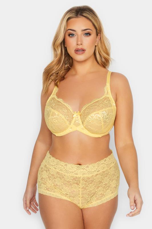 YOURS Plus Size Yellow Stretch Lace Non-Padded Underwired Balcony Bra | Yours Clothing  2