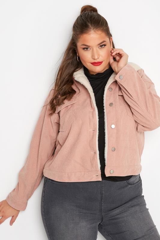 LIMITED COLLECTION Plus Size Pink Fur Collar Cord Jacket | Yours Clothing  3