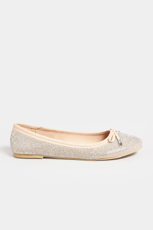 LTS Nude Diamante Embellished Ballerina Pumps In Standard Fit | Long Tall Sally 3