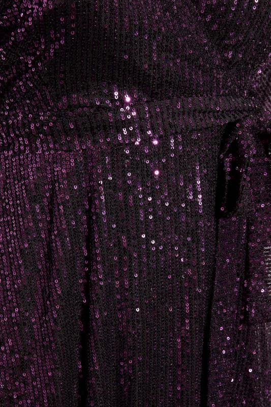 YOURS LONDON Plus Size Purple Sequin Embellished Double Wrap Dress | Yours Clothing 5