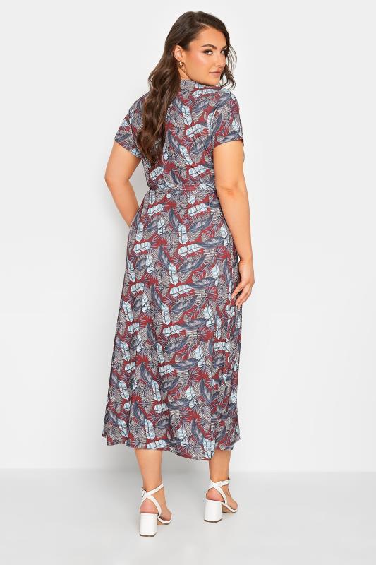 YOURS Curve Plus Size Red Leaf Print Maxi Wrap Dress | Yours Clothing  3