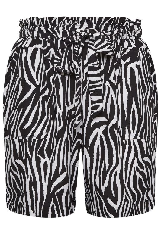 YOURS Plus Size Black Zebra Print Paperbag Waist Shorts | Yours Clothing 4