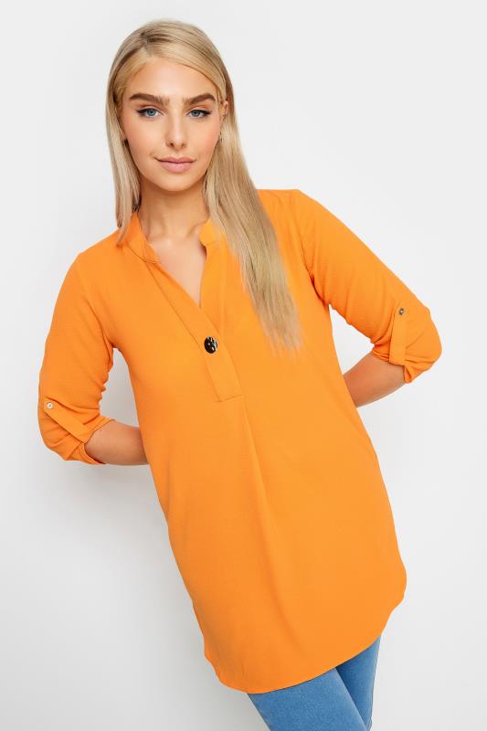 M&Co Orange Statement Button Tab Sleeve Shirt | M&Co 1