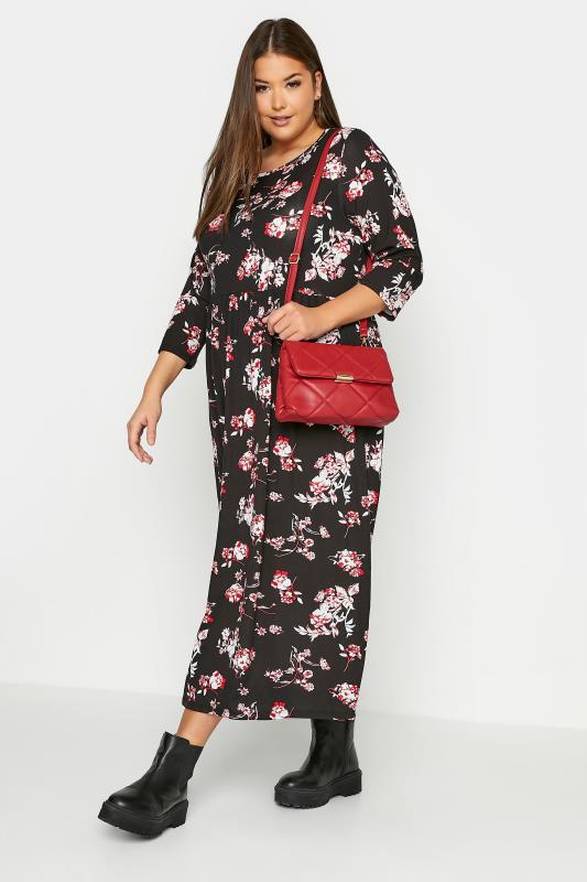Plus Size Black Floral Print Pocket Dress | Yours Clothing 2