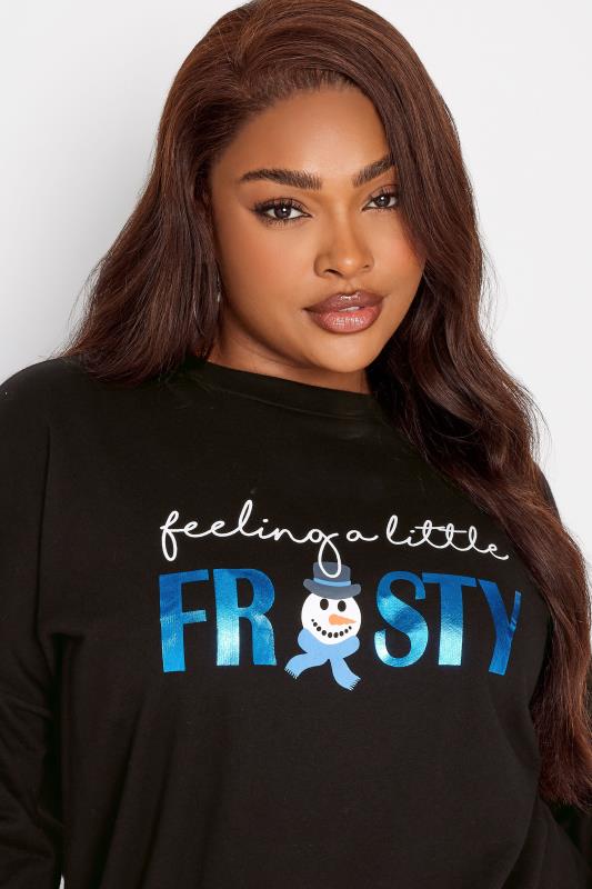 LIMITED COLLECTION Plus Size Black 'Feeling A Little Frosty' Slogan Christmas Top | Yours Clothing 5