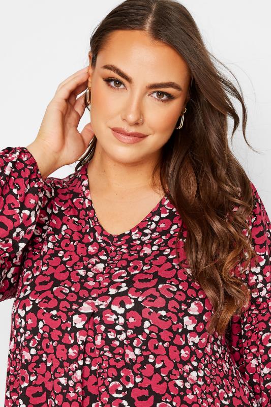 Curve Red Animal Print Long Sleeve Pleated Top | Yours Clothing 4