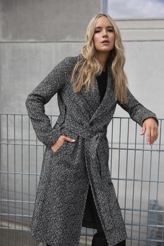  Grande Taille LTS Tall Grey Woven Herringbone Formal Midi Coat