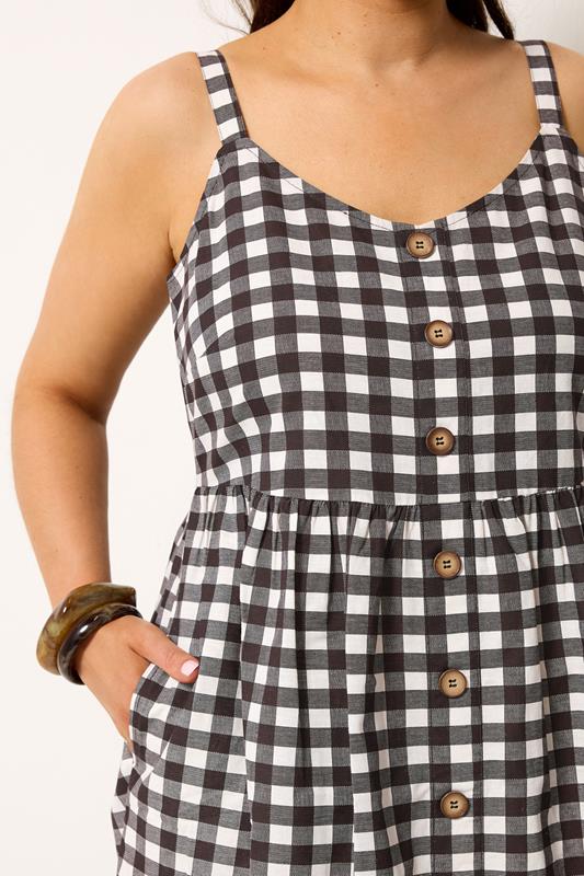 YOURS Plus Size Chocolate Brown Gingham Linen Dress | Yours Clothing 4