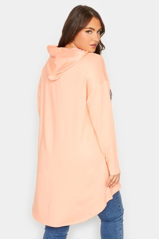 YOURS Plus Size Curve Light Orange 'Brooklyn' Slogan Longline Hoodie | Yours Clothing  3