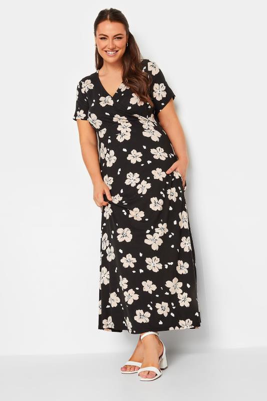 YOURS Curve Black Floral Print Wrap Style Maxi Dress | Yours Clothing  2