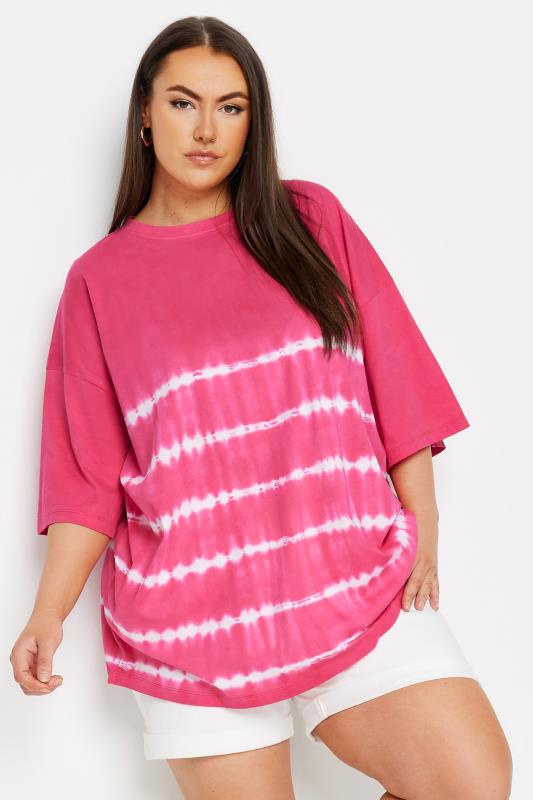 YOURS Plus Size Pink Tie Dye Boxy T-Shirt | Yours Clothing 1