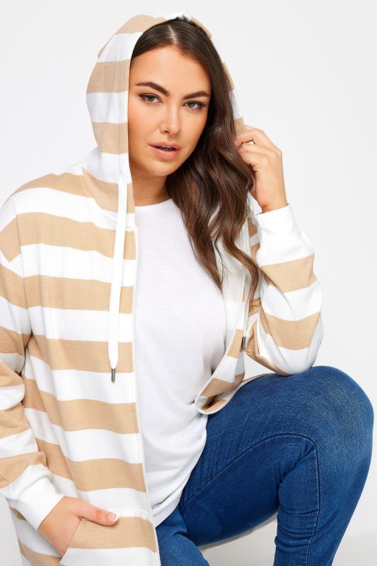 YOURS Plus Size Brown Stripe Zip Through Hoodie | Yours Clothing 4