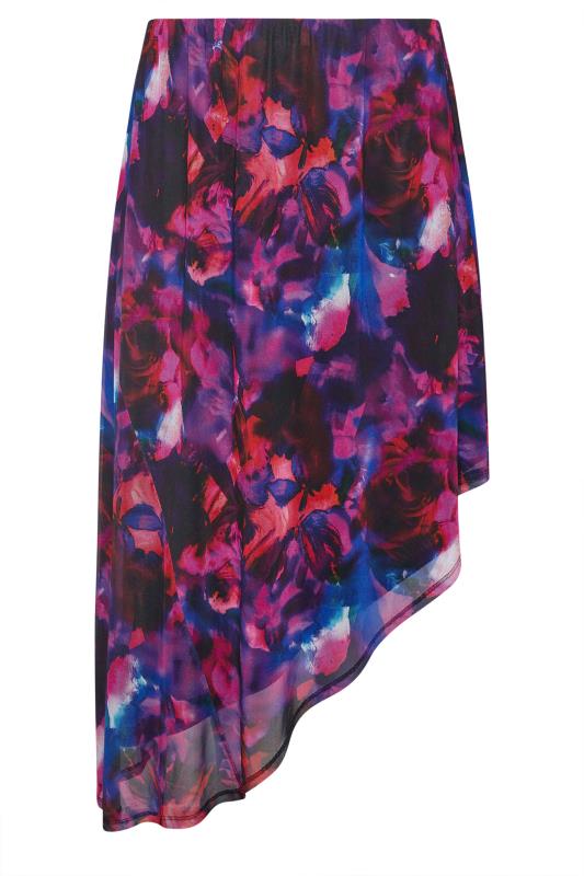 YOURS LONDON Plus Size Purple Abstract Print Asymmetric Mesh Skirt | Yours Clothing 5