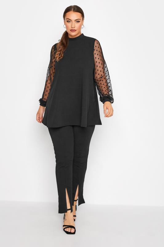 Plus Size LIMITED COLLECTION Black Dobby Sleeve Swing Top | Yours Clothing 2
