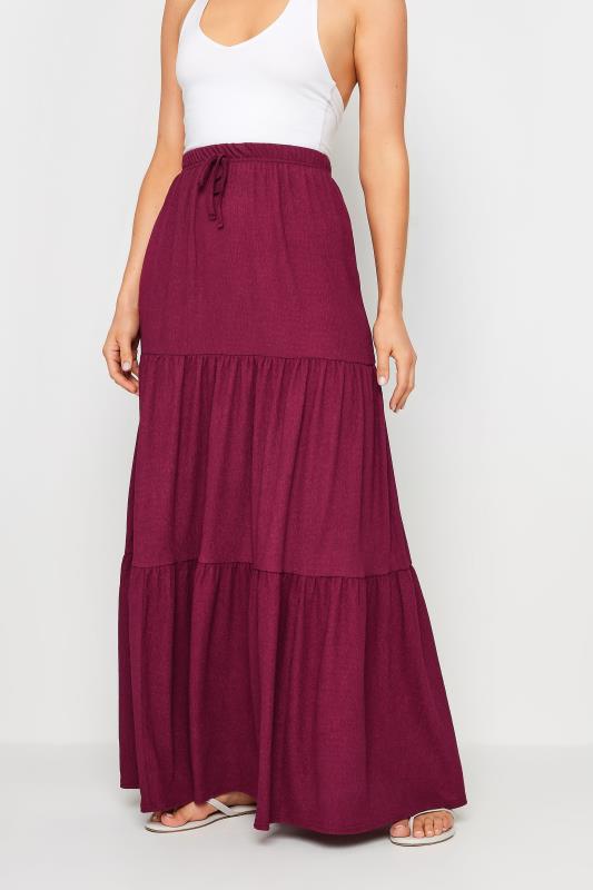 LTS Tall Women's Wine Red Tiered Crinkle Maxi Skirt | Long Tall Sally 2