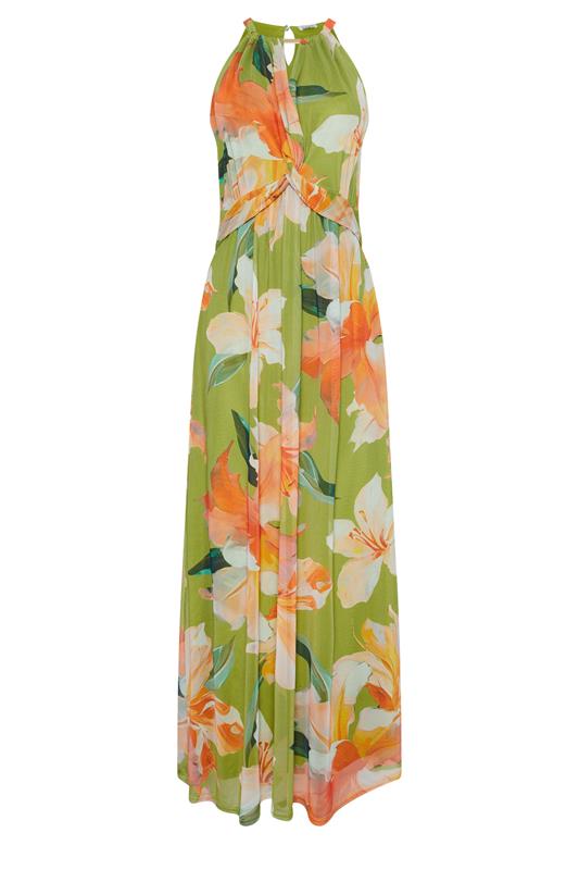 M&Co Green Floral Print Mesh Knot Front Halter Maxi Dress | M&Co 6